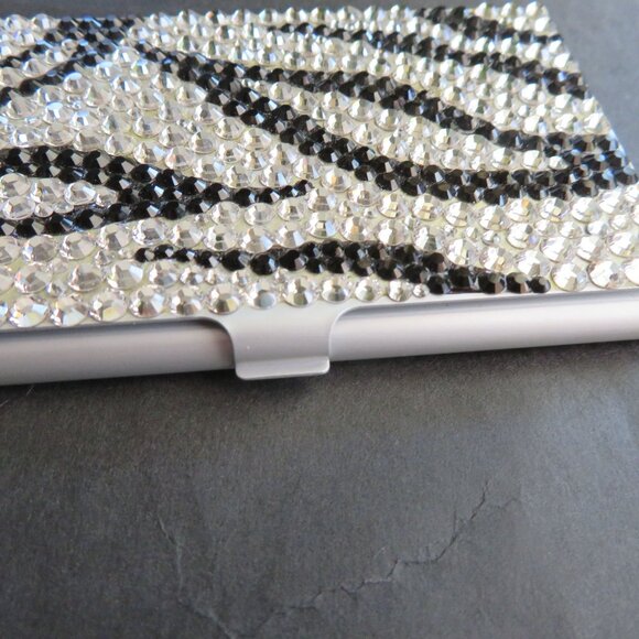 Swarovski Crystal Zebra Stripe Business Card Holder Case - Picture 7 of 10